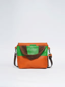Mira leather women's bag, orange/green